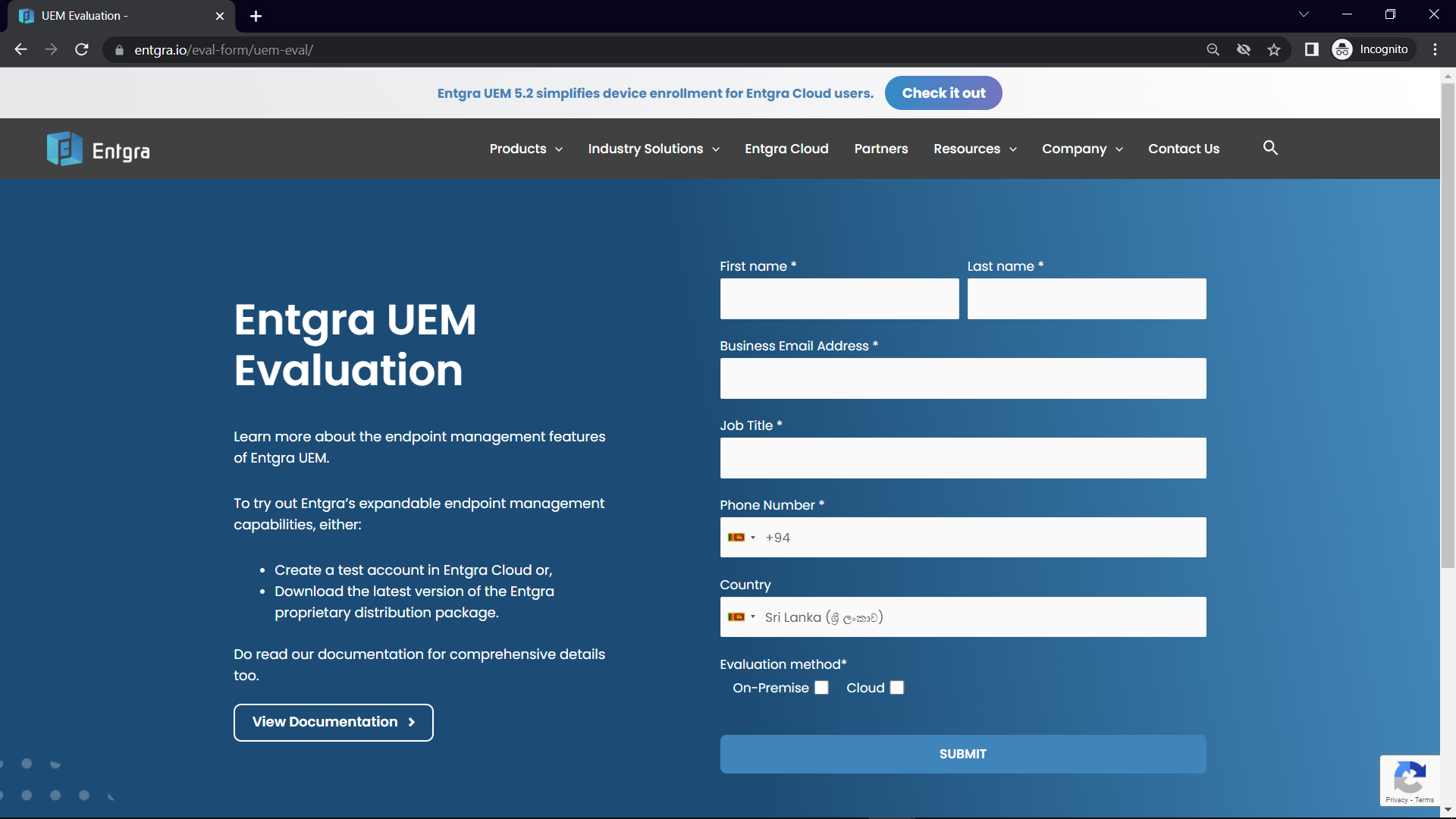 Entgra UEM Evaluation form