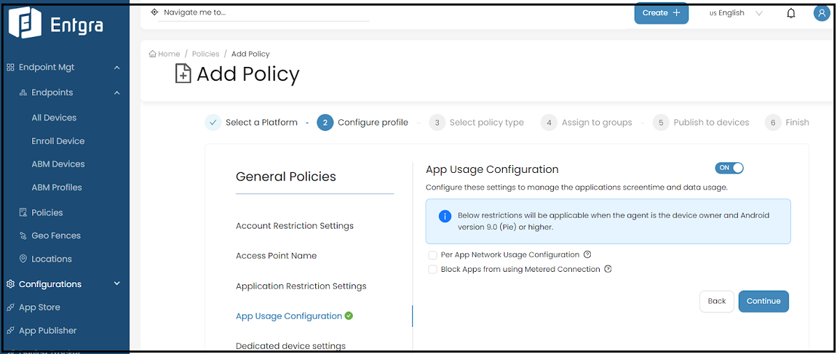 App Usage Configuration